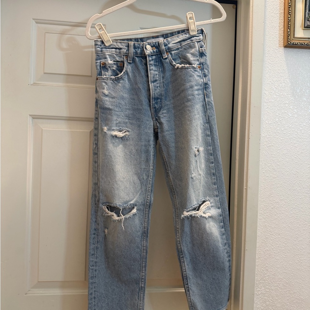 Zara Distressed Light Blue straight jeans